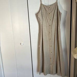 Beige linen button down dress, large